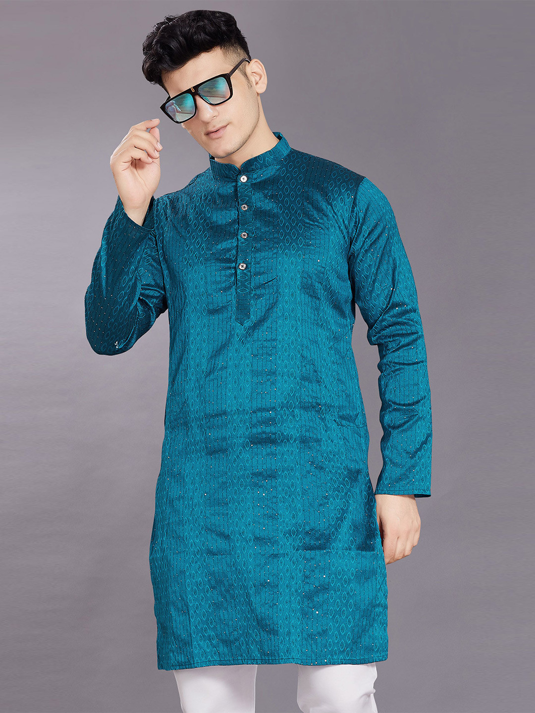 PulseIQ Men Thread Work Jacquard Kurta