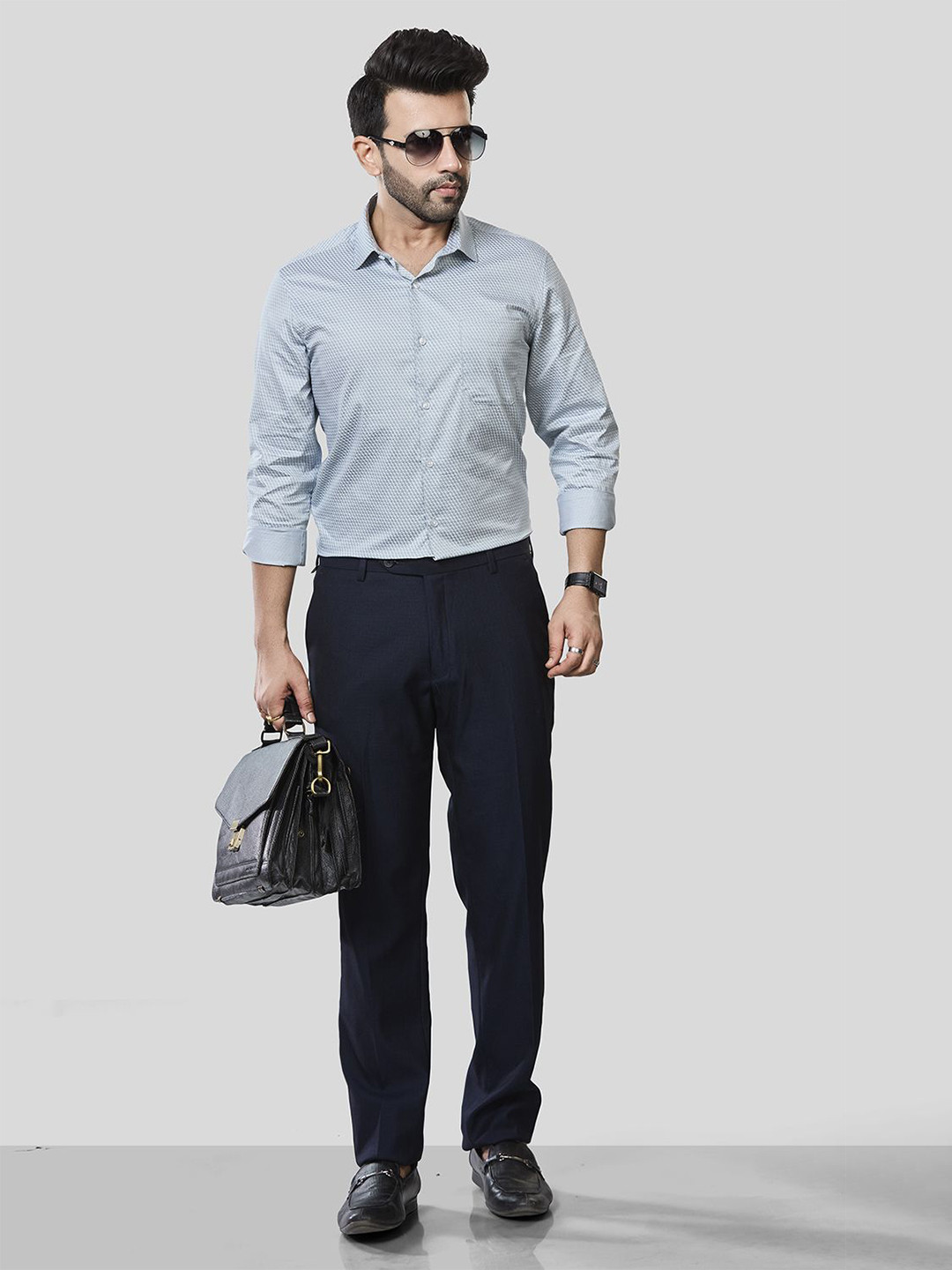 JONESBURG Printed Spread Collar Classic Slim Fit Cotton Shirt