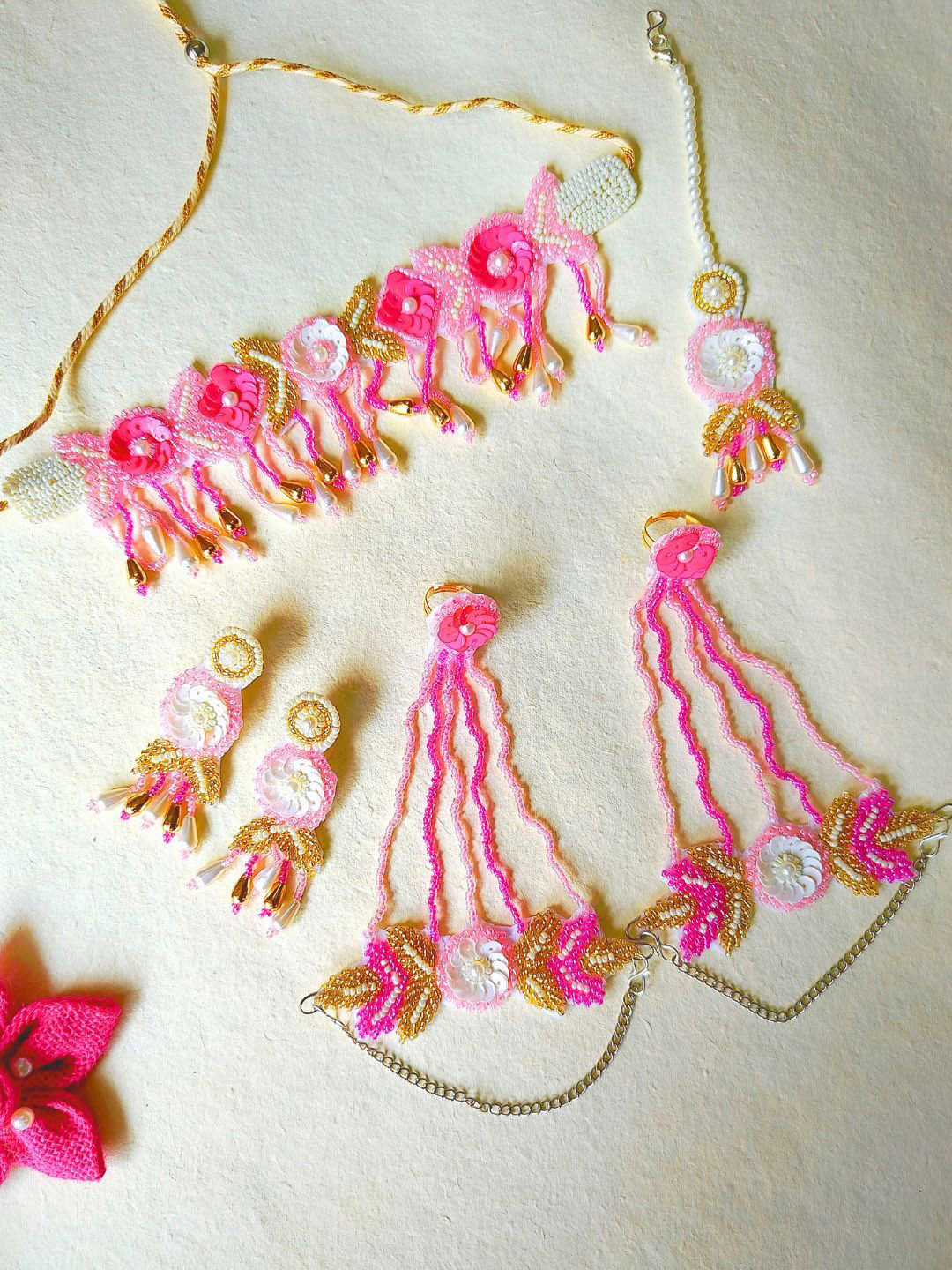 Sangria Gold-Plated Beaded Boho Handmade Tasseled Bridal Jewellery Set