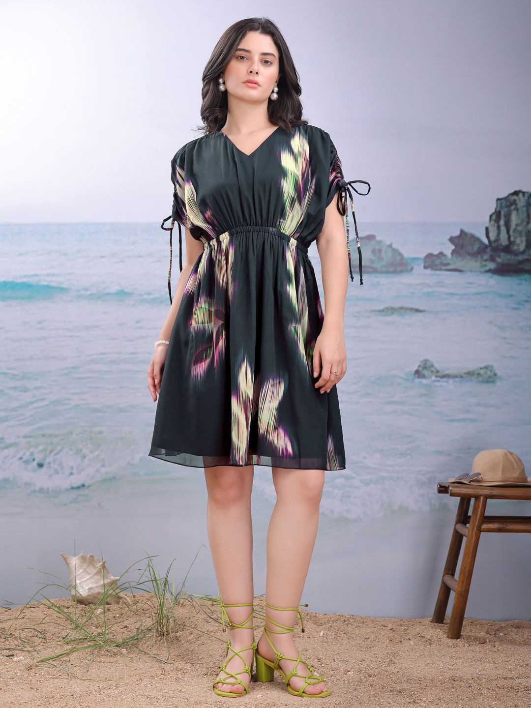 PURVAJA Printaura Women Printed Black Fit and Flare Dress