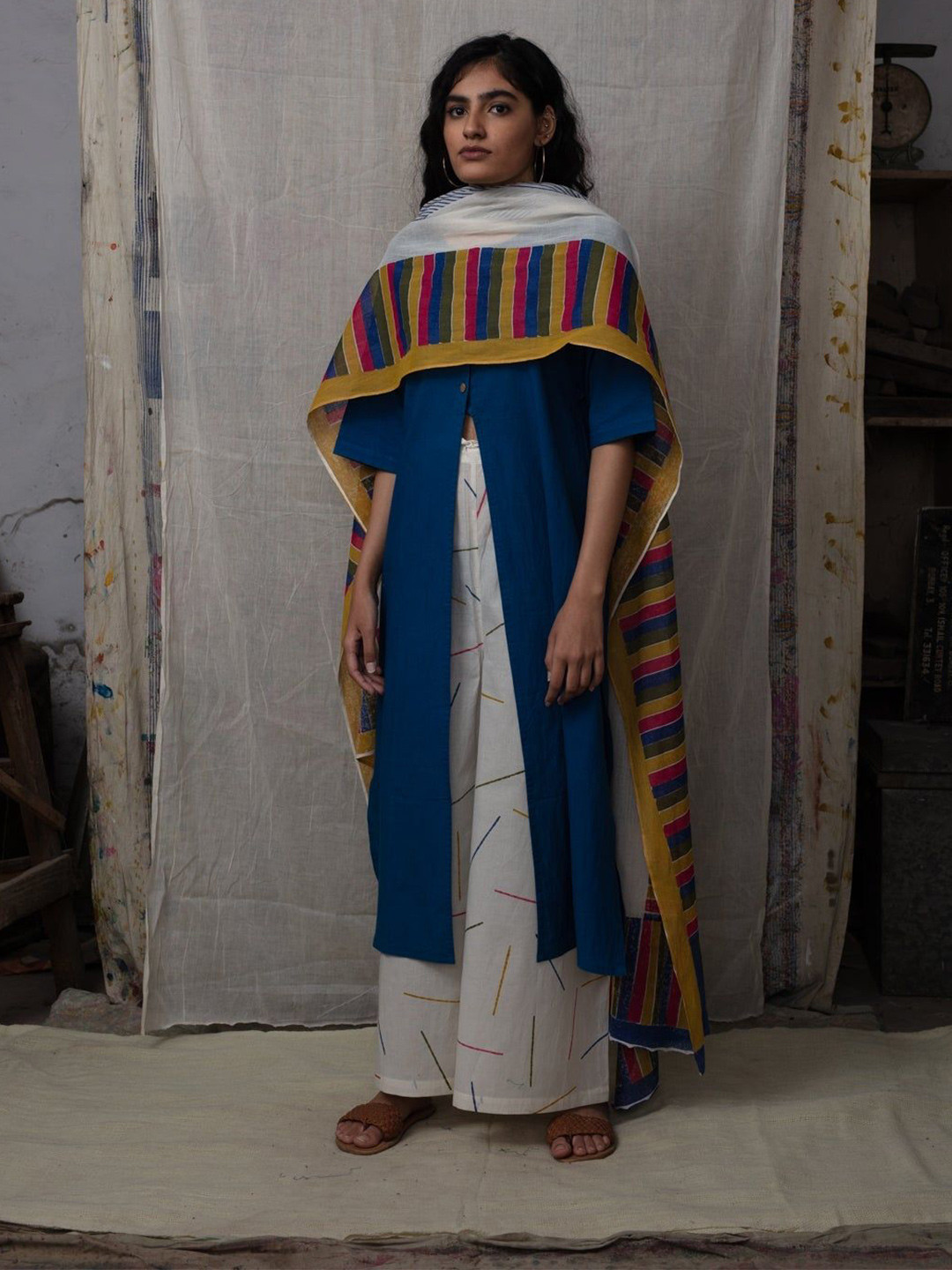 Banana Labs Eoss Fondant Striped Cotton Dupatta