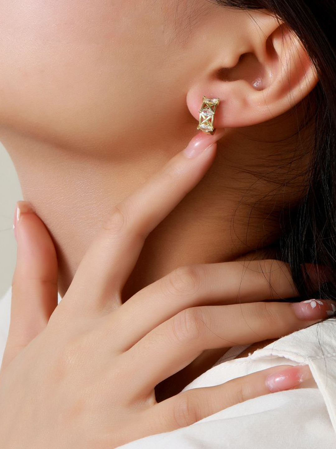 SALTY Gold-Plated Diamond Loop Contemporary Studs Earrings