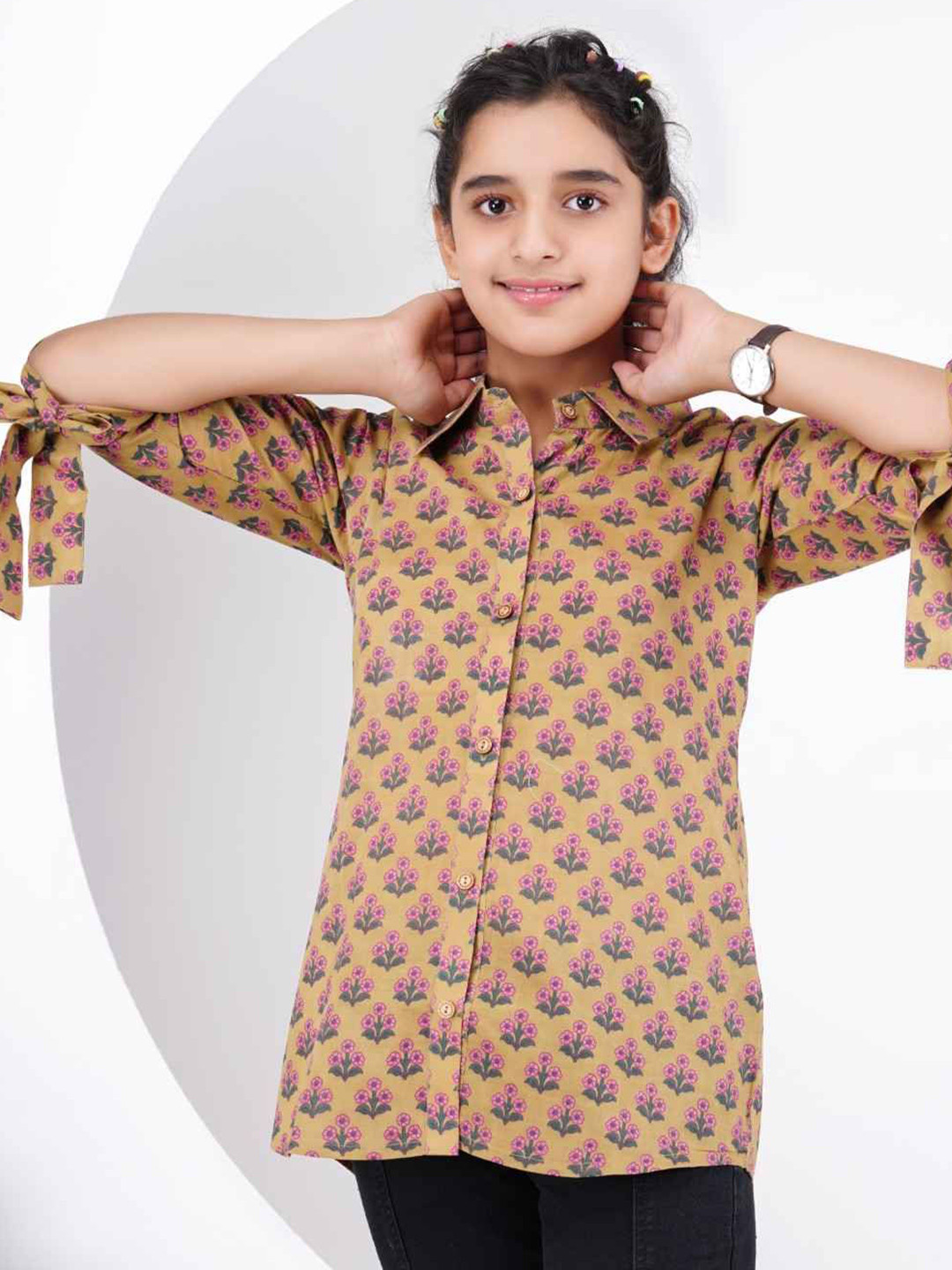 DMP FASHION Kids Girls Floral Printed Bell Sleeve Cotton Shirt Style Top