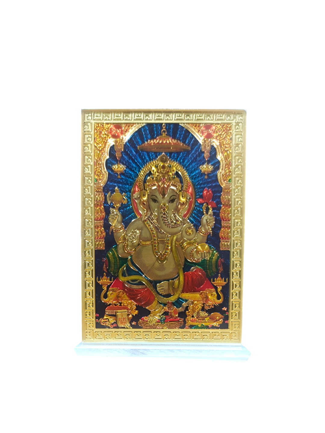 Adhvik Lord Ganesha Gold Acrylic Glossy Prayer Room Tiny Showpiece - 3.5 Inches