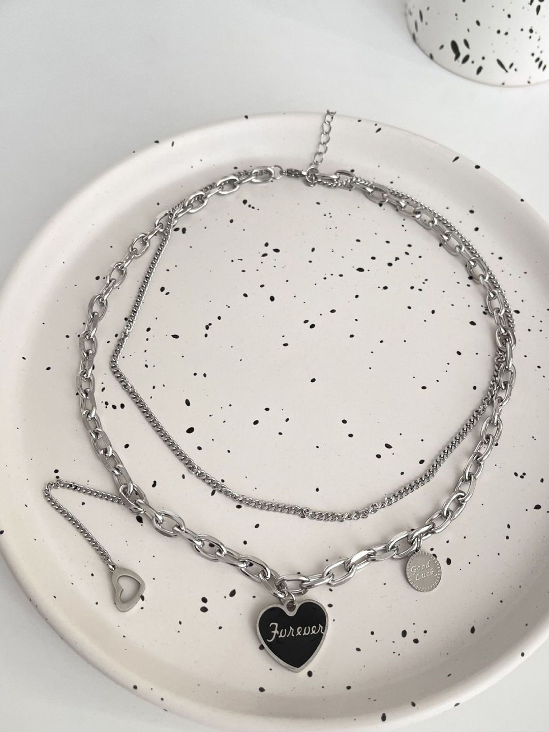 FIMBUL Engraved Forever Charm Heart Shaped Pendant Statement Layered Chain