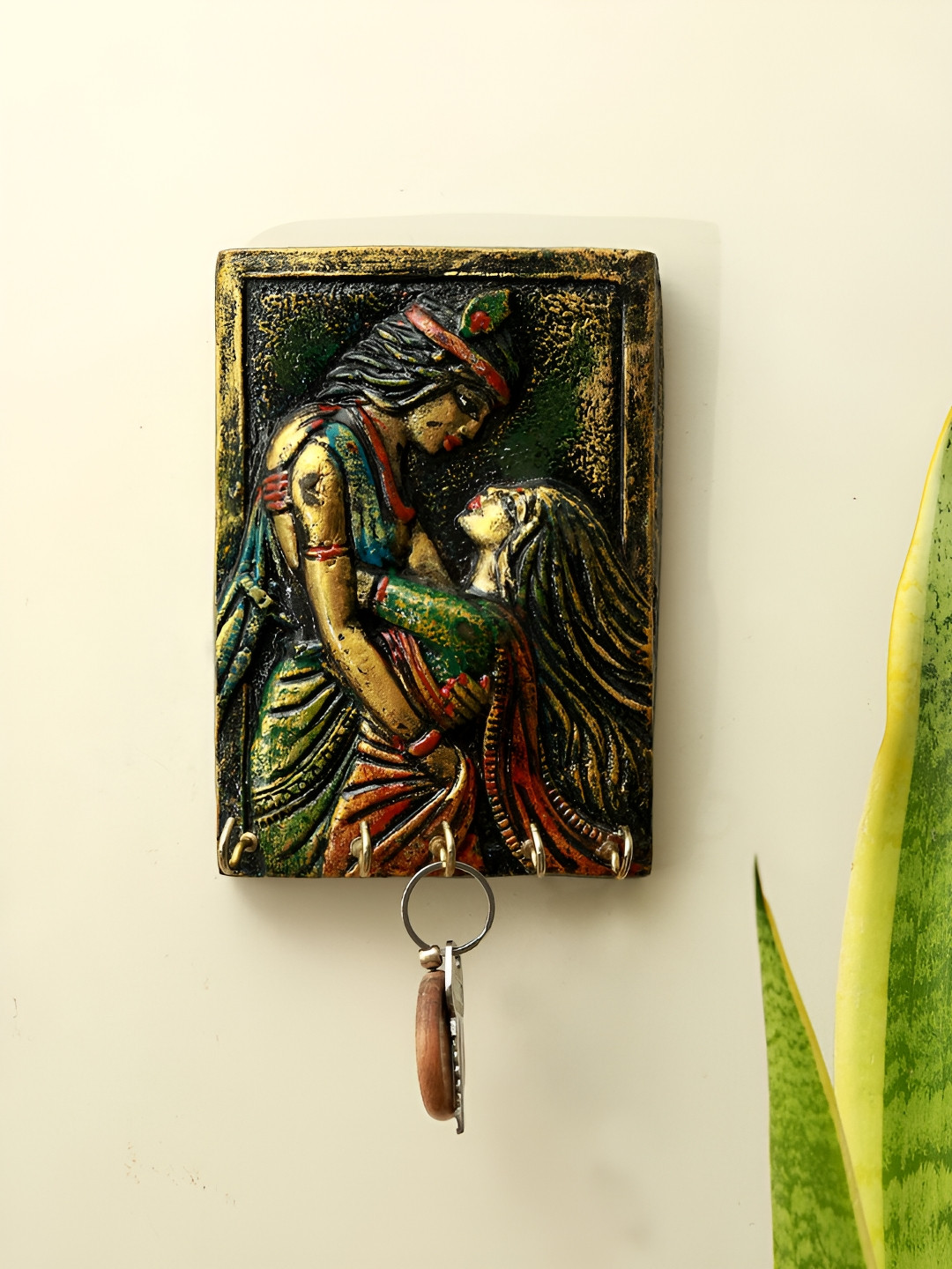 Unravel India Wooden Radhey Krishna Wall Mounted Key Holder