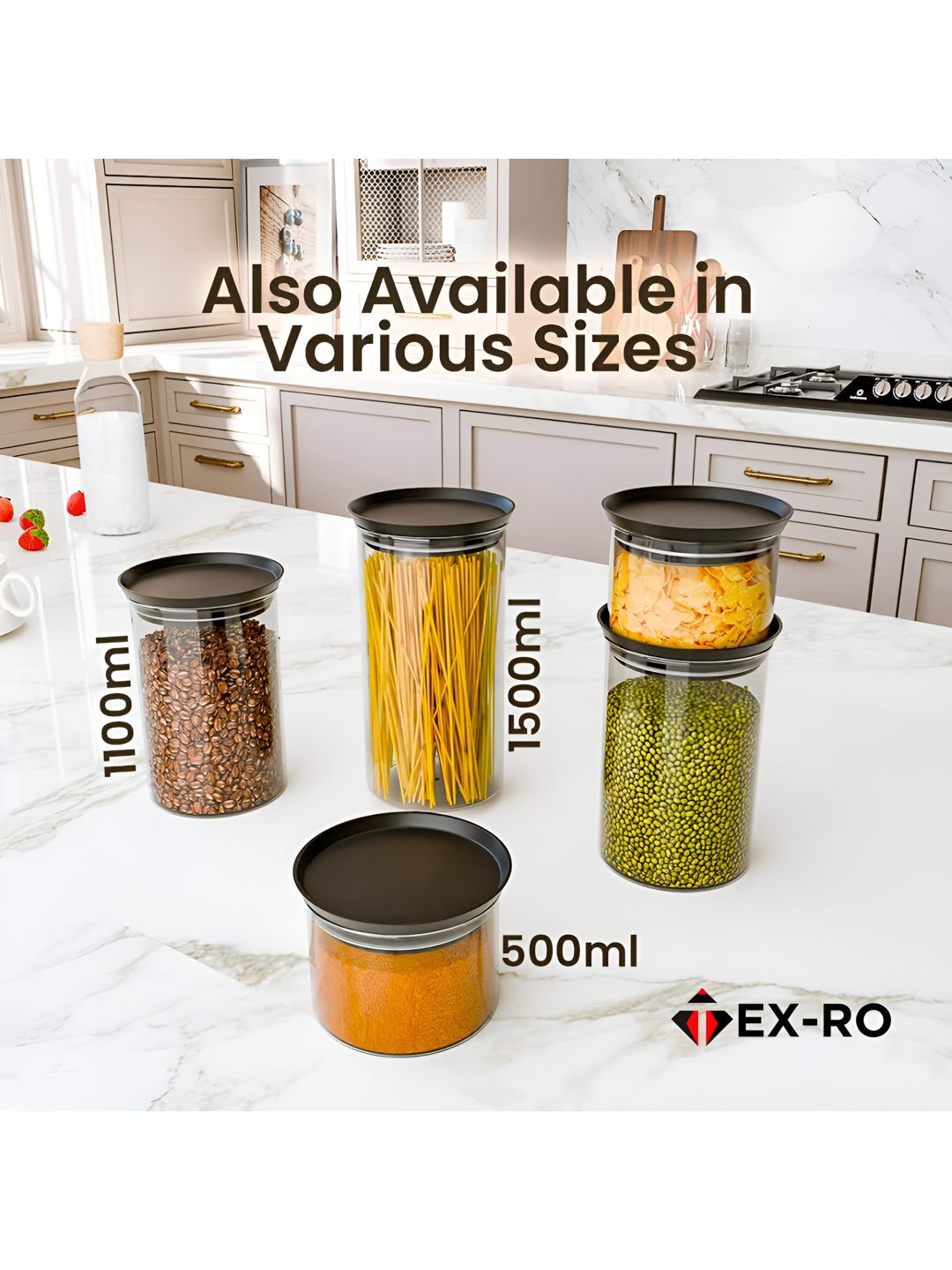 Tex-Ro Transparent Plastic Air Tight 4 Piece Clip-On Box Container Set-500ml