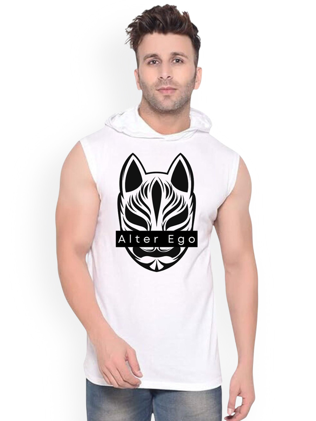 Fashnobic Alter Ego Printed Hooded Gym Vest - K__Print-161_gym_vest White M