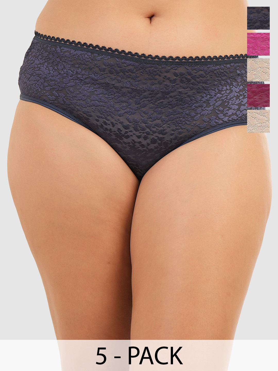 DressBerry Pack Of 5 Self Design Mid-Rise Lace Hipster Briefs MVP-1026-COMBO