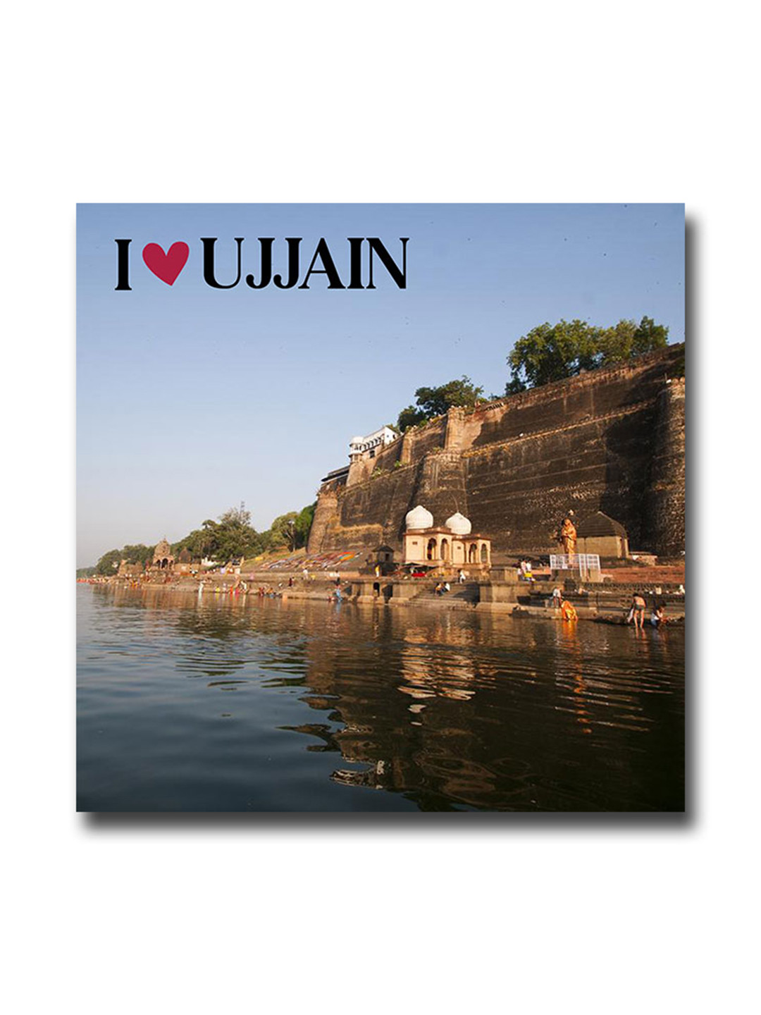 ARTBUG Blue & Brown  I Love Ujjain City Printed Wooden Stylish Fridge Magnet