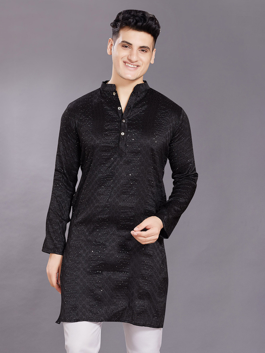 PulseIQ Men Thread Work Jacquard Kurta