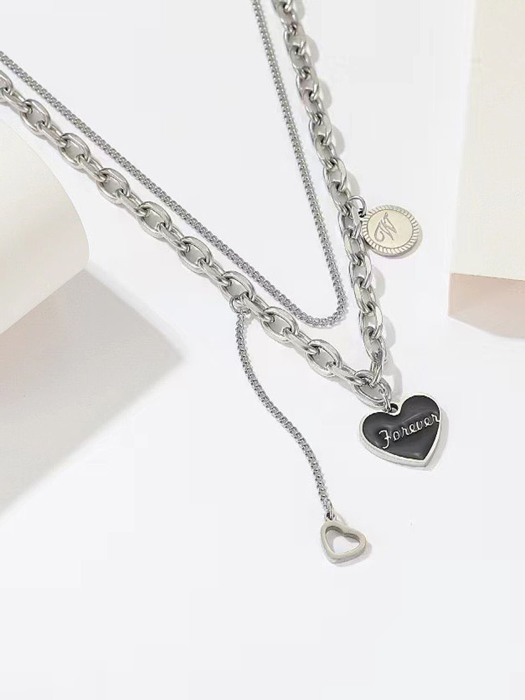 Krelin Engraved Forever Charm Heart Shaped Pendant Statement Layered Chain