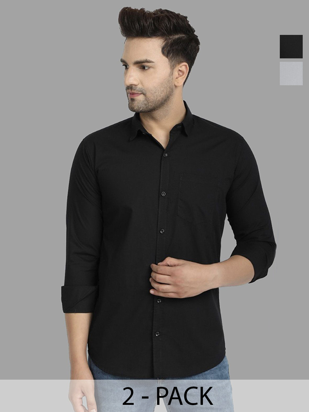 TIGER SNAKE Men Pack of 2 Comfort Fit Solid Spread Collar Casual Shirts