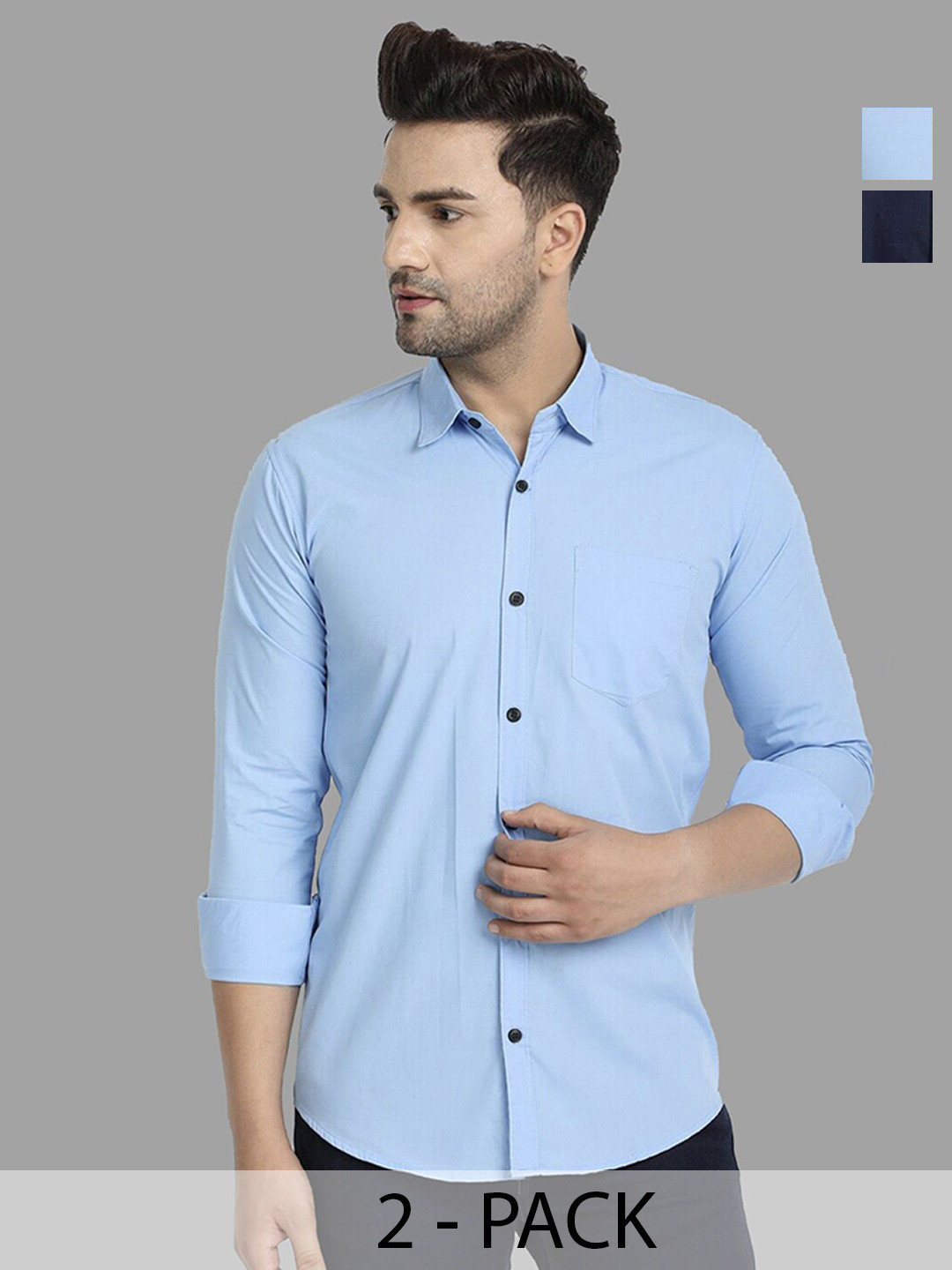 TIGER SNAKE Men Pack of 2 Comfort Fit Solid Spread Collar Casual Shirts