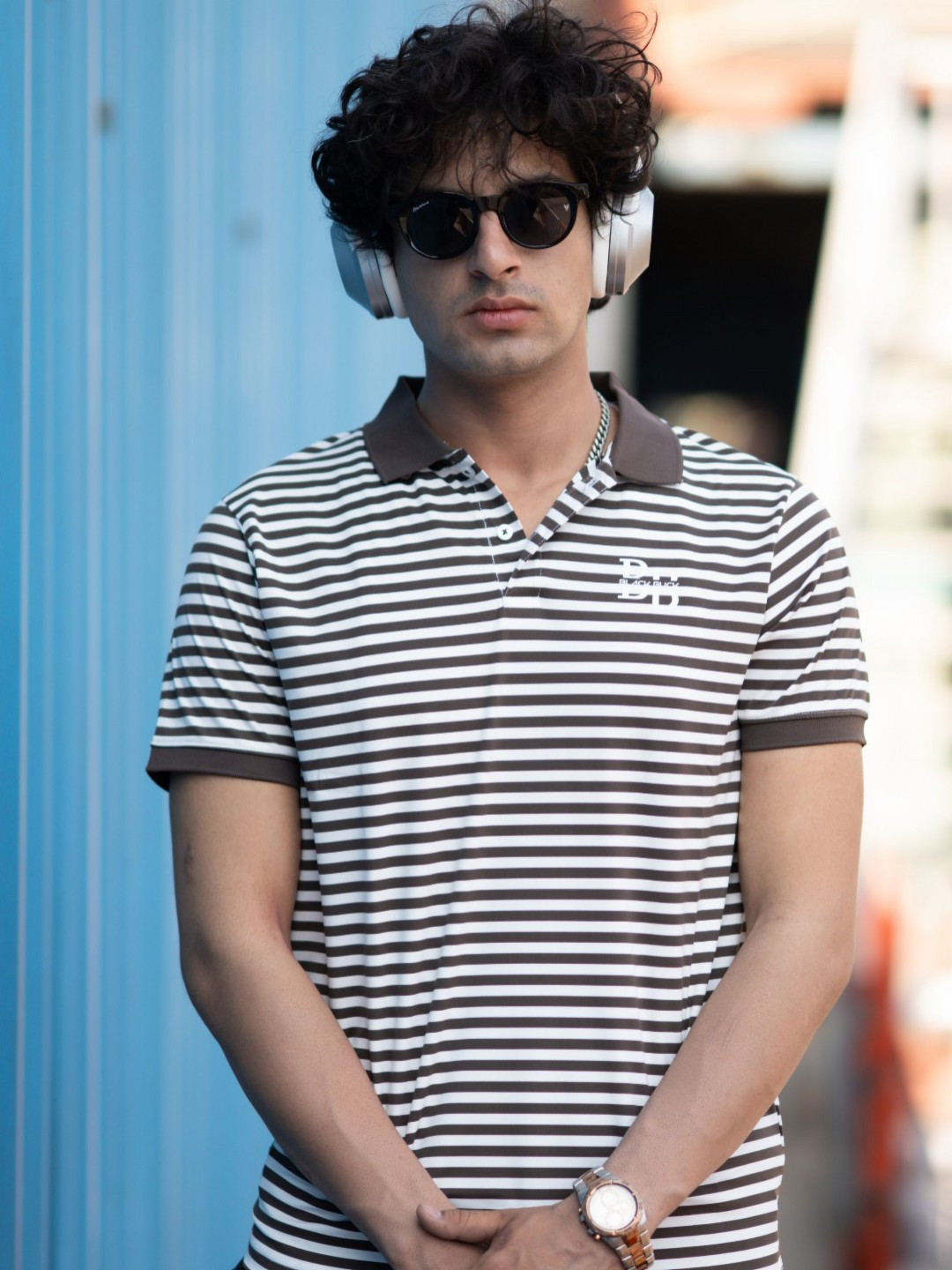 BLACK BUCK Striped Polo Collar T-shirt