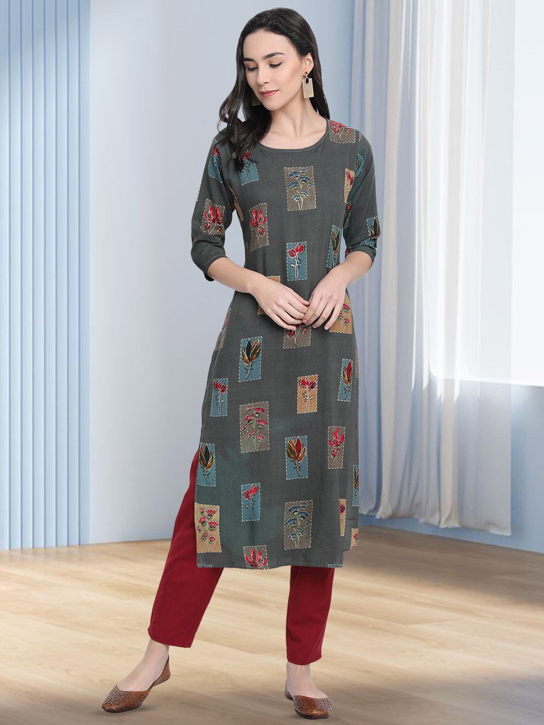 HERE&NOW Women 1 Ethnic Motifs Printed Straight Regular Knee Length Kurta