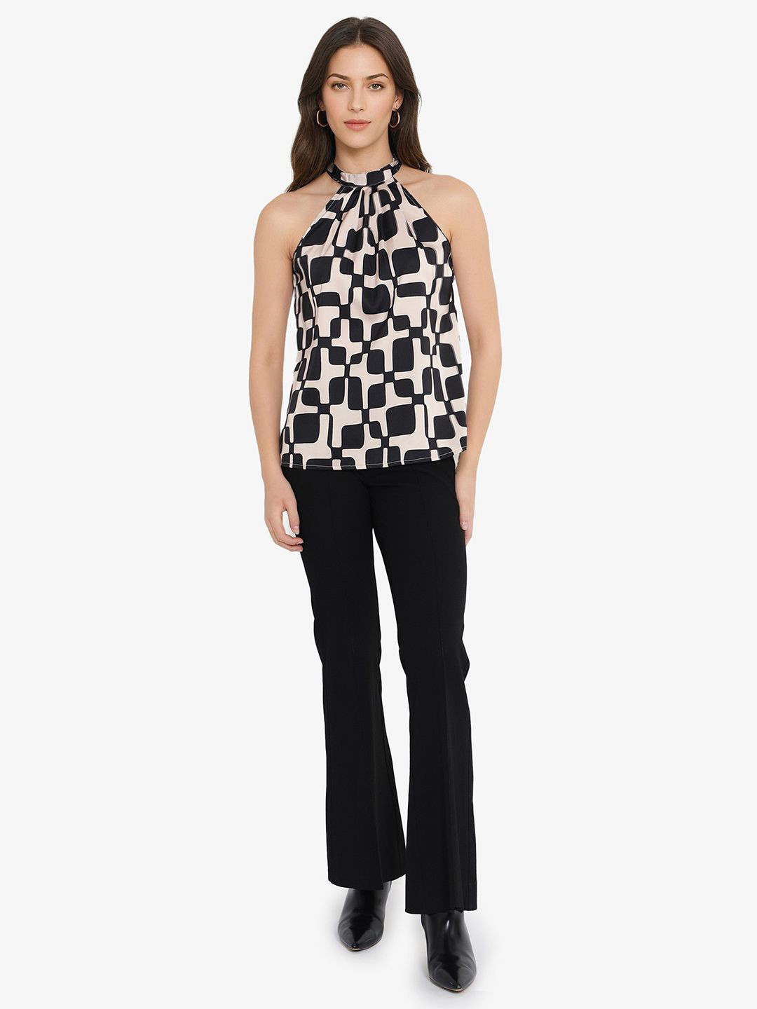 RAREISM Abstract Print Halter Neck Cotton Top