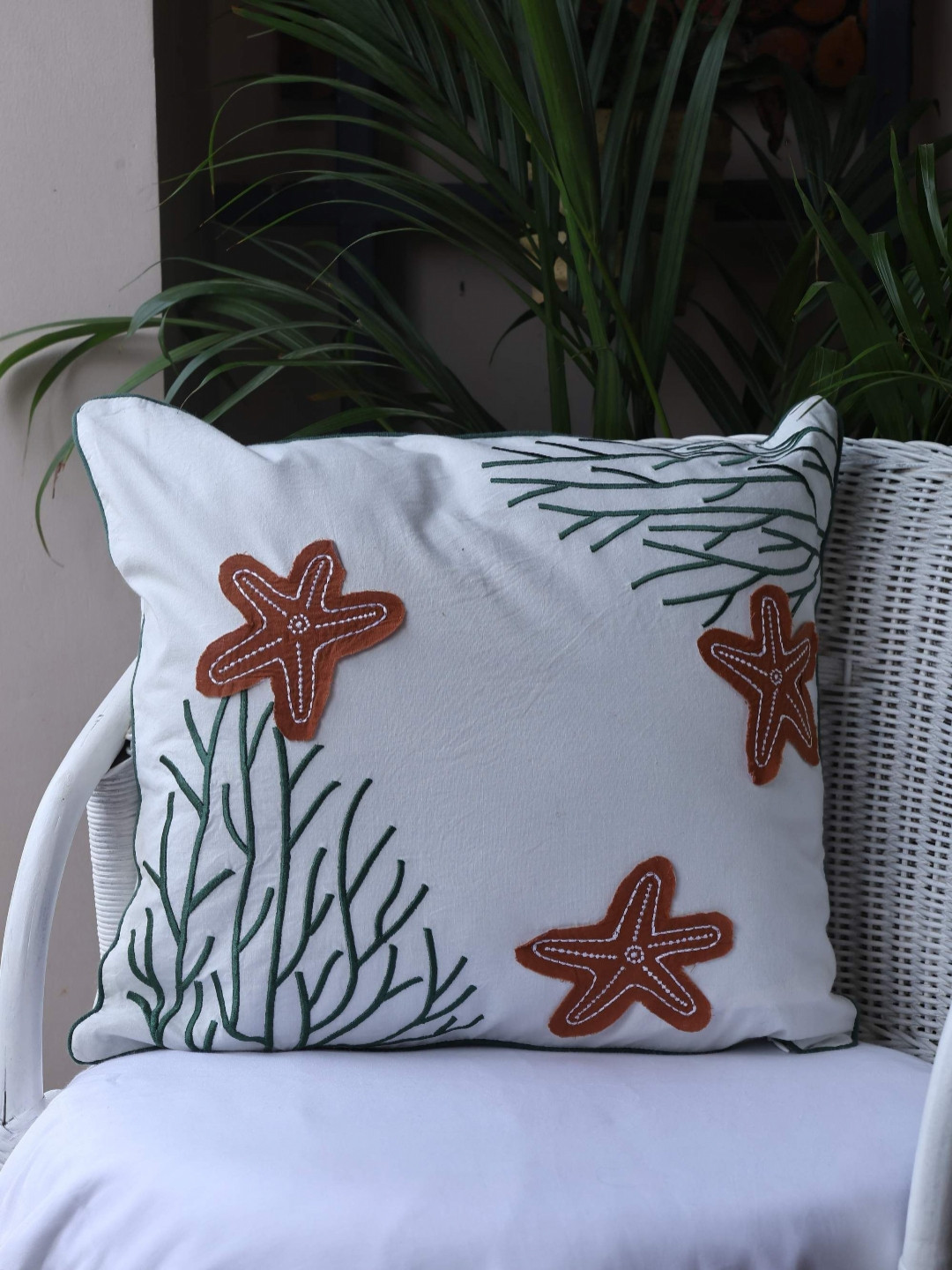 Crown of Poppies Beachy Vibes Floral Cotton Breathable Embroidered Cushion Cover -16x16In