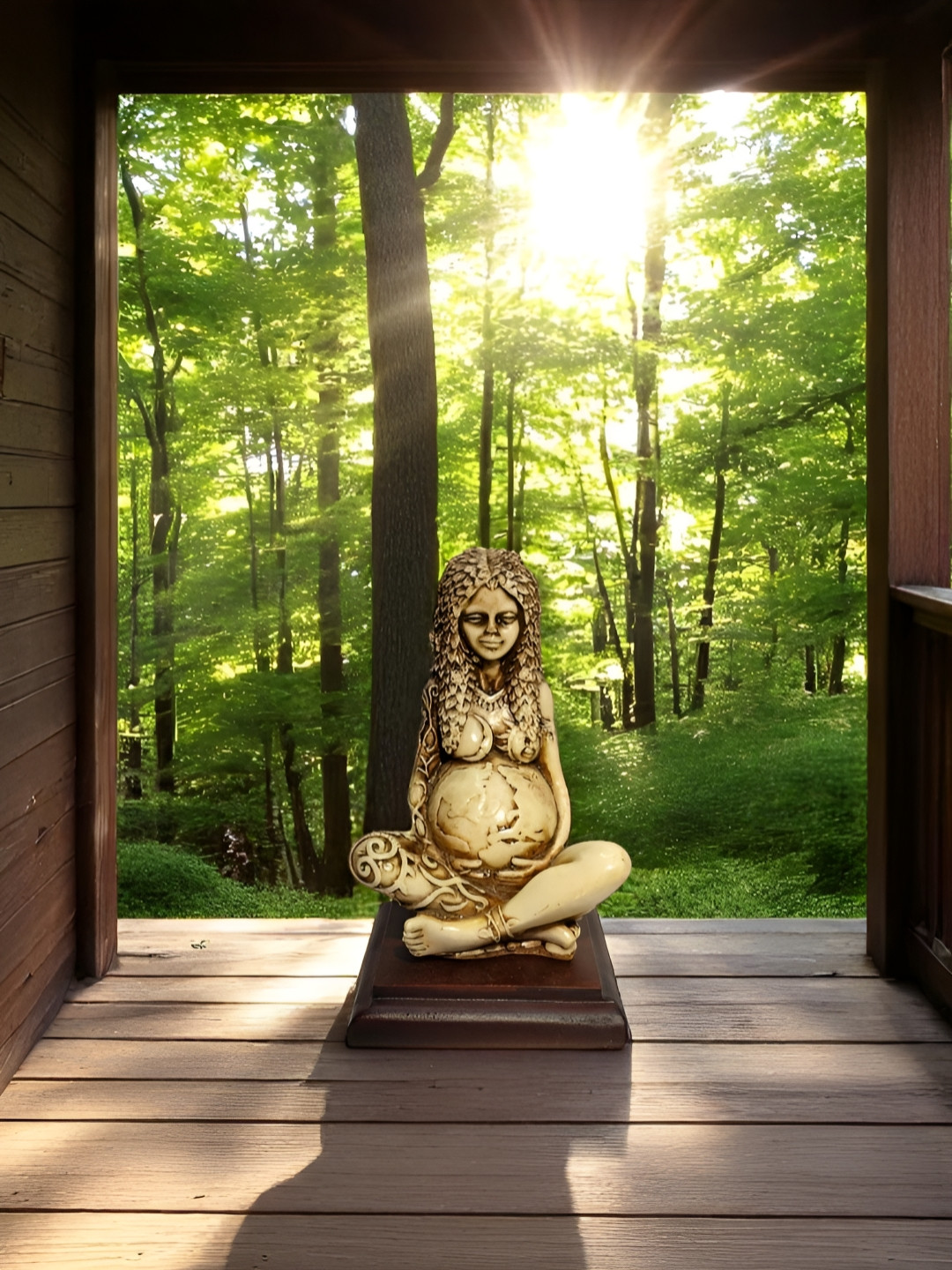 GLOBAL AROMA Mother Gaia White Resin Natural Living Room Small Showpiece - 4.7 Inches