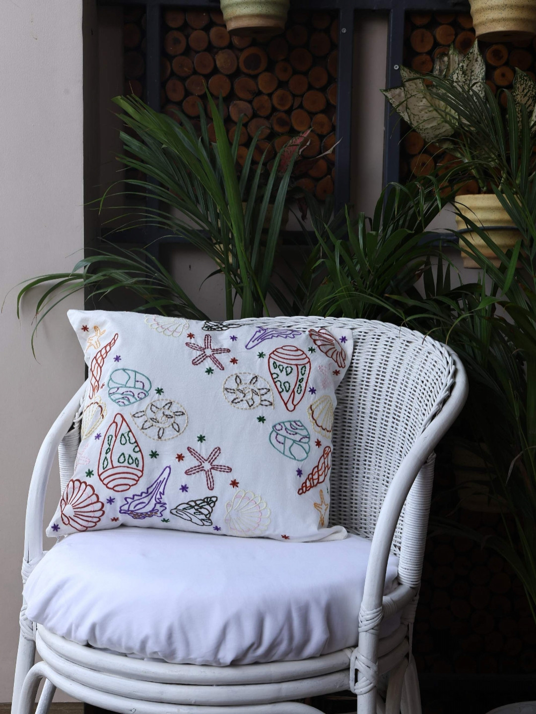 Crown of Poppies Beachy Vibes White & Red Abstract Embroidered Square Cushion Covers