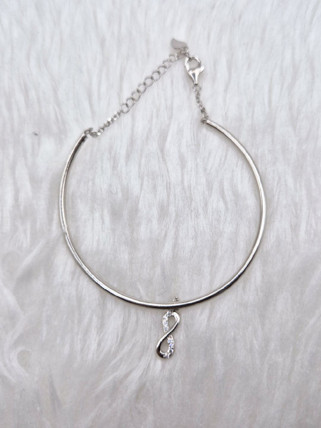 Kinavah Silver-Plated Stone-Studded Infinity Charm Kada Bracelet