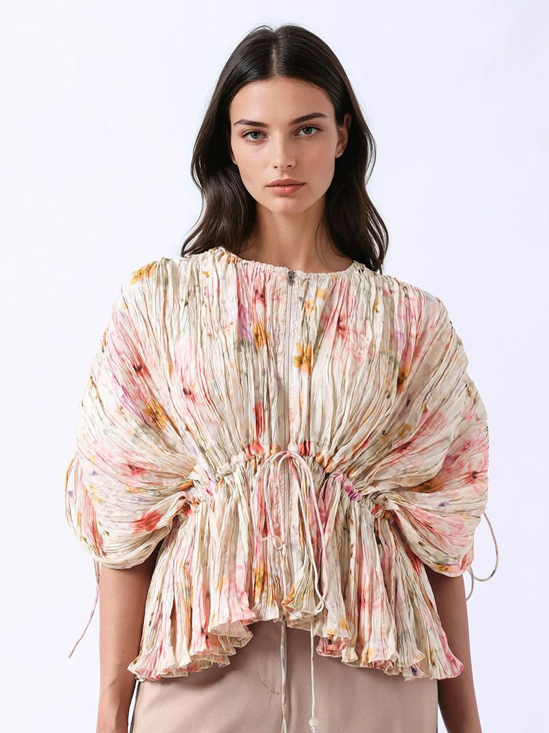 RAREISM PREPO MULTI Women Floral Print Kimono Sleeve Styled Back Top