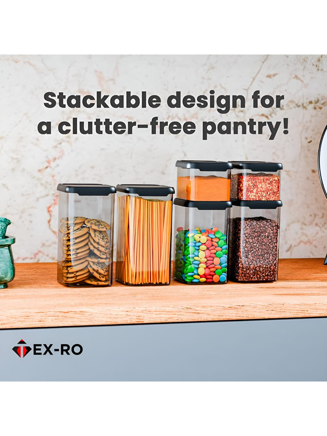 Tex-Ro Transparent Plastic Air Tight 4 Piece Clip-On Box Container Set-500ml