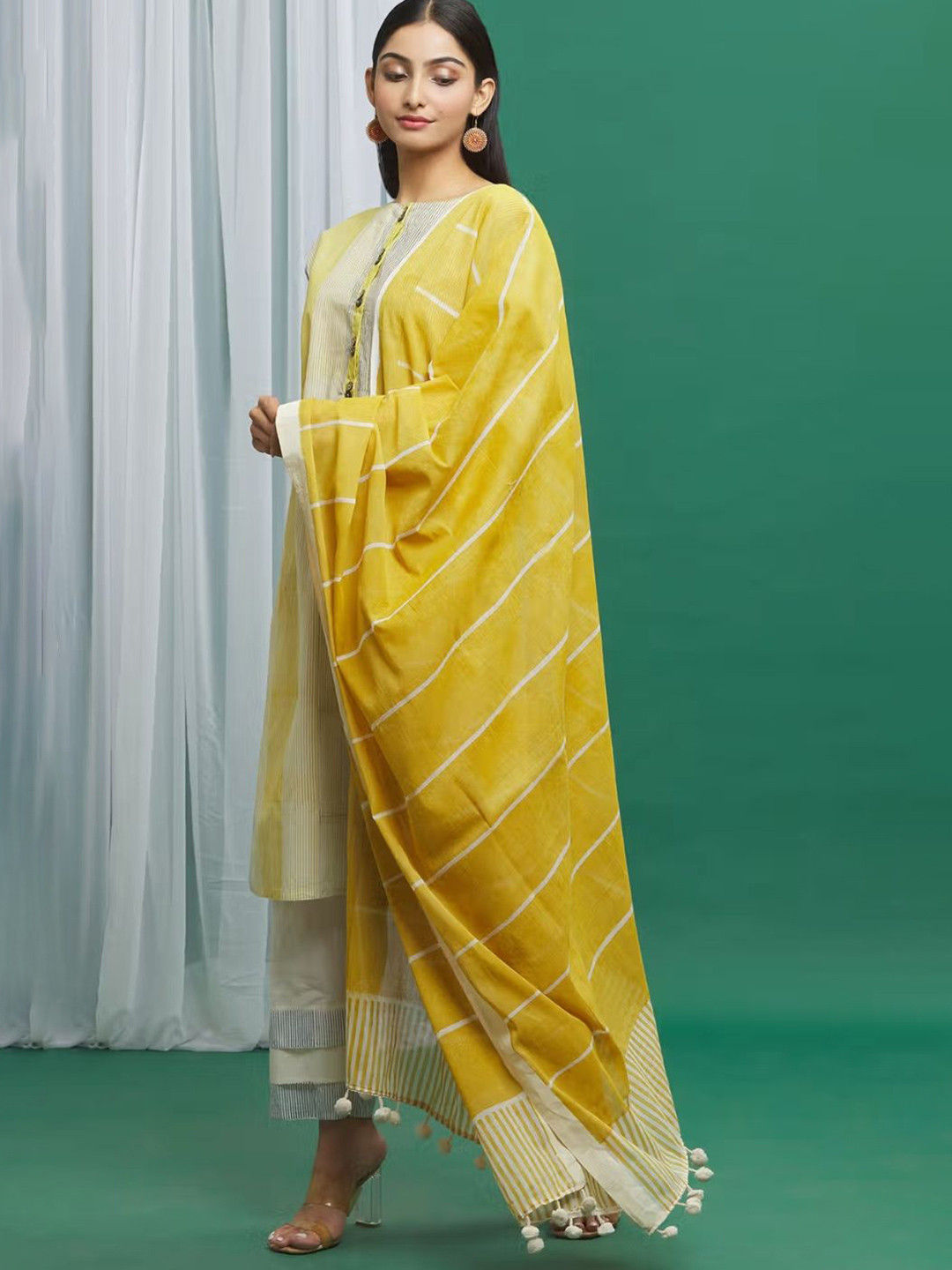 Banana Labs Twister Sunshine Striped Cotton Dupatta