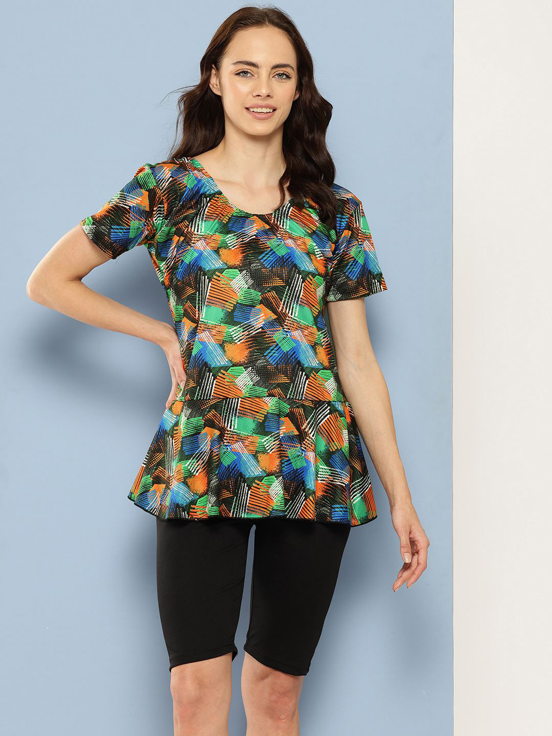 Aarika Abstract Printed Swim Suit With Goggle