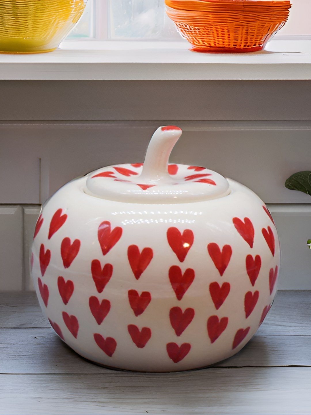 Kraftlik Handicraft White Conversational Ceramic Easy To Clean Flip Top Canister-500ml