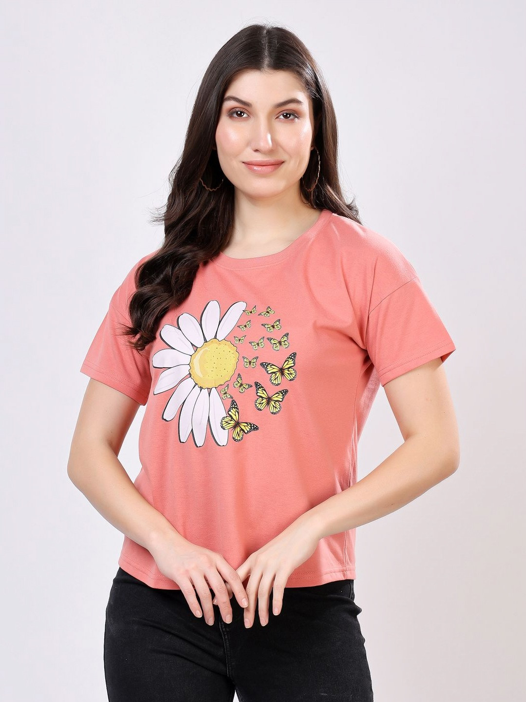 Louis Bayrad Women Bio Finish Graphic Printed Round Neck Cotton T-shirt