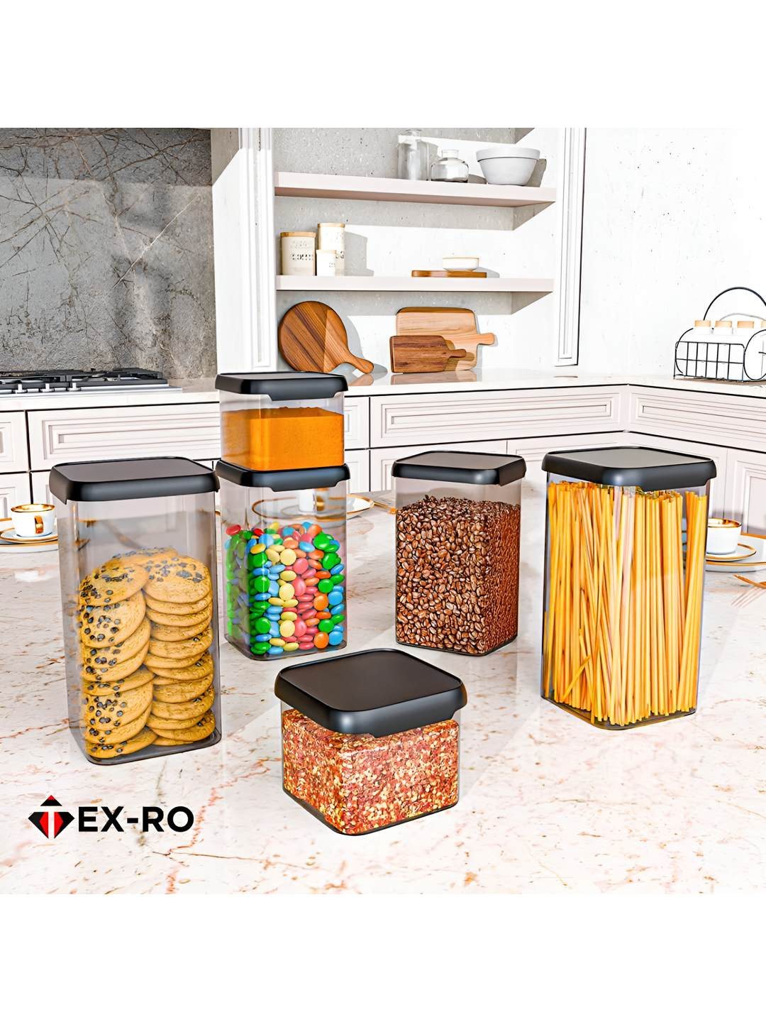 Tex-Ro Transparent Plastic Air Tight 8 Piece Clip-On Box Container Set-1.5L