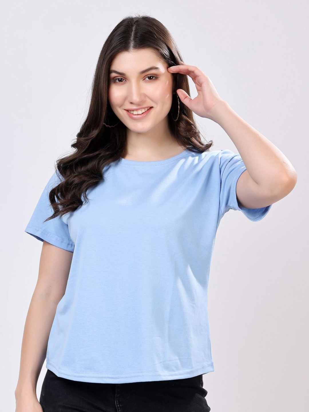Louis Bayrad Women Bio Finish Solid Round Neck Cotton T-shirt
