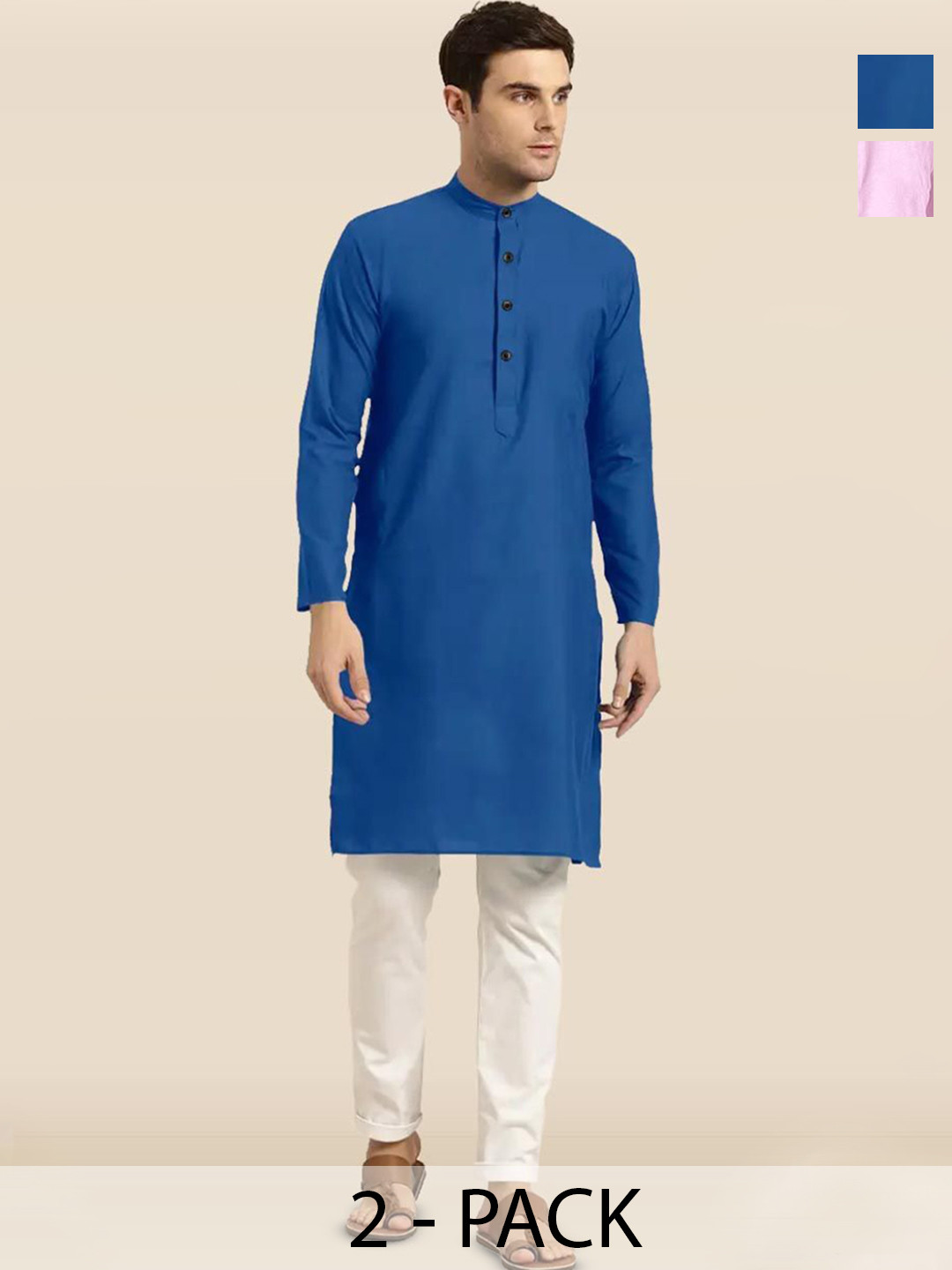 TIGER SNAKE Men Thread Work Cotton Kurta Pack of 2