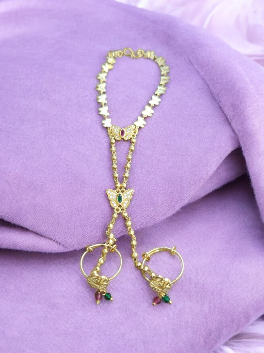 Jaynen Rose Gold-Plated American Diamond Studded Ring Bracelet