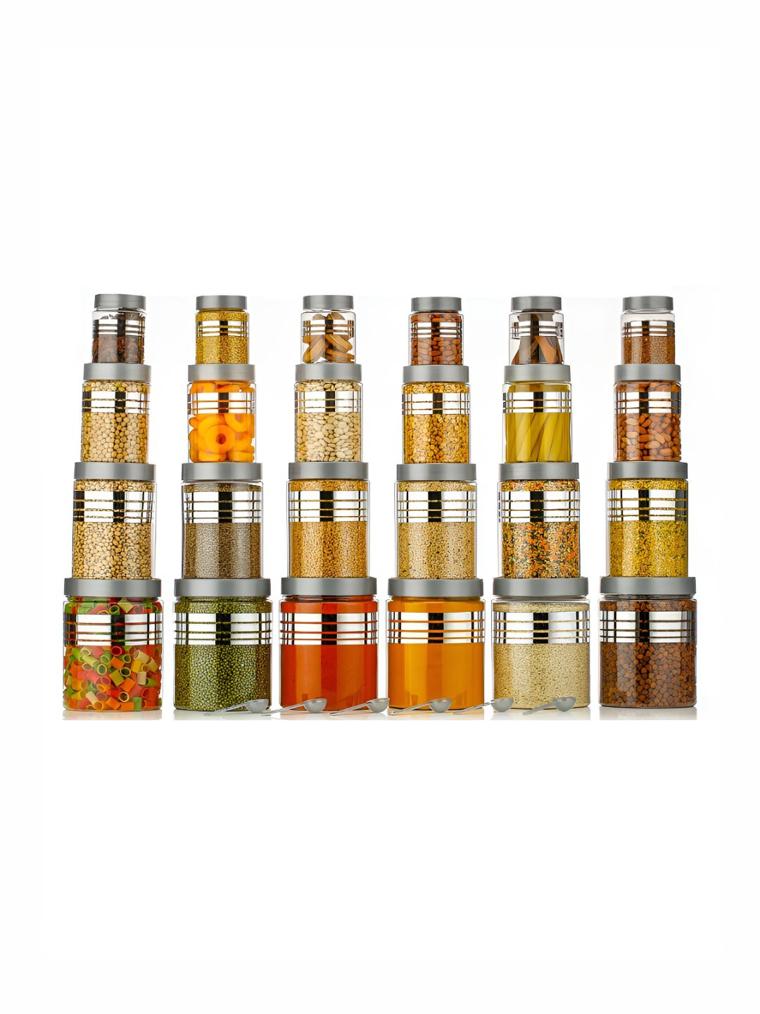 Aura Silver-Toned Silver Striped Plastic Air Tight 24 Piece Clip-On Fridge Container