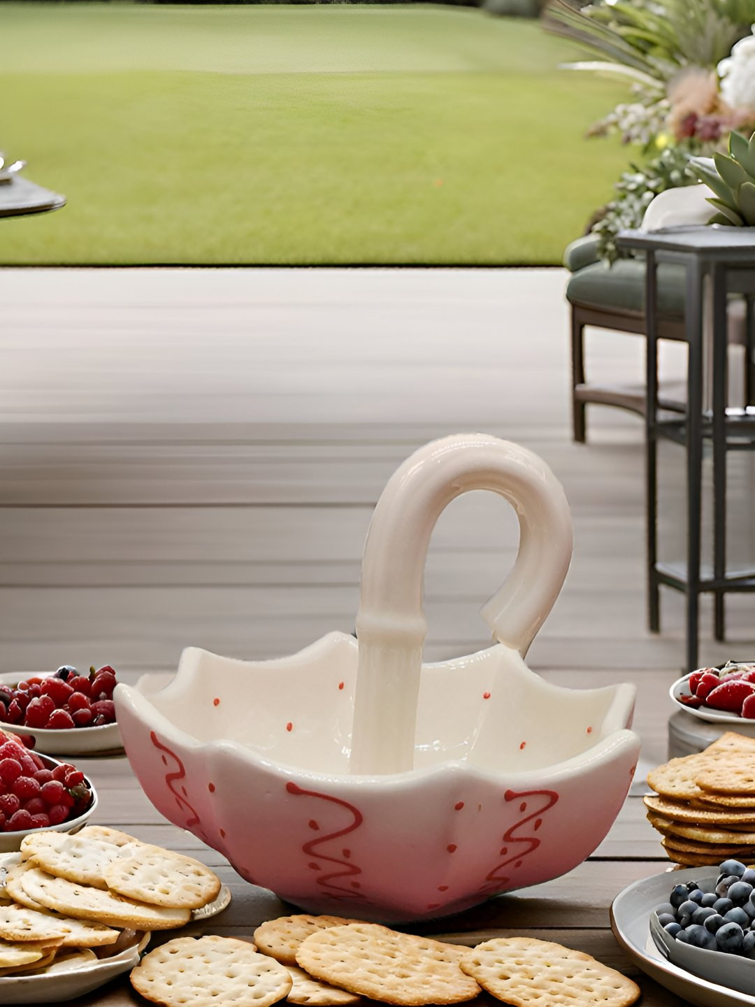 Kraftlik Handicraft Pink Printed Ceramic Inverted Umbrella Platter