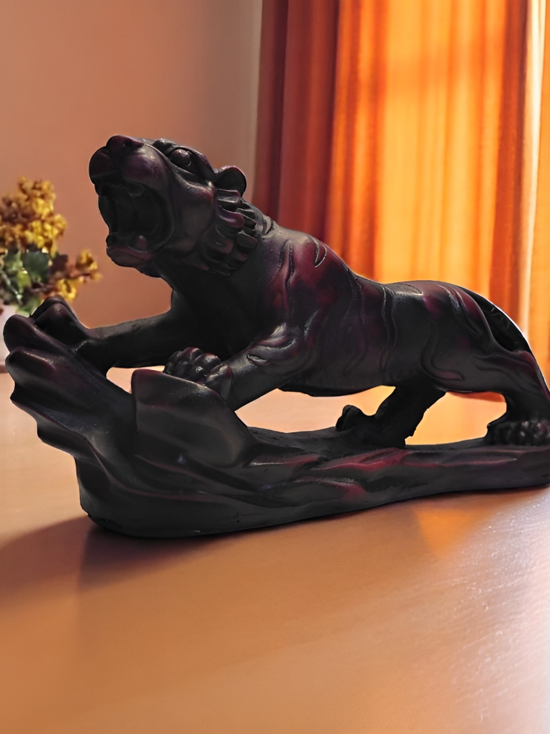 GLOBAL AROMA Jaguar Maroon Resin Natural Home Office Small Showpiece - 6.3 Inches