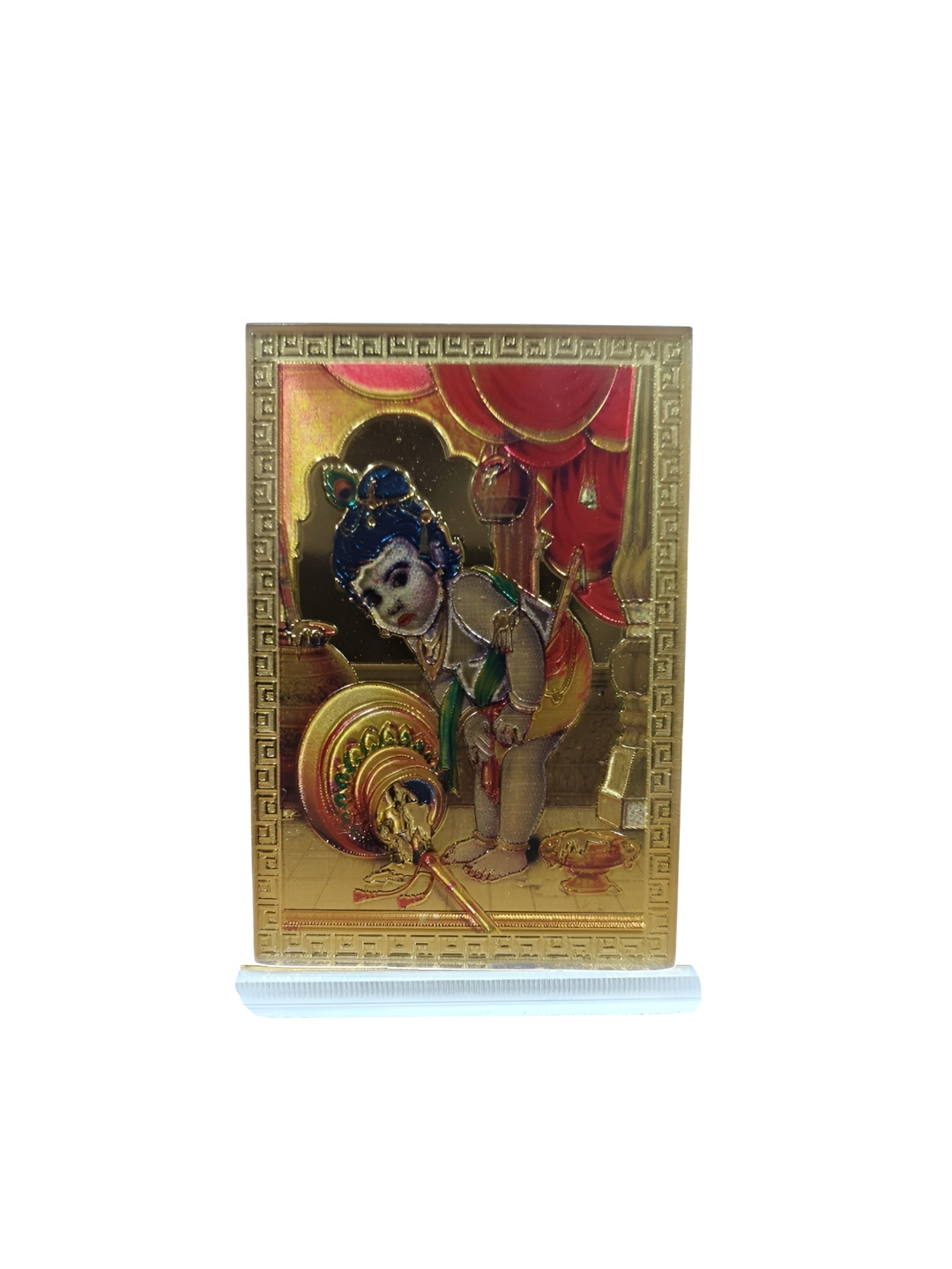 Adhvik God Bal Krishna Makhan Chor Gold Acrylic Natural Prayer Room Tiny Showpiece - 3.5 Inches