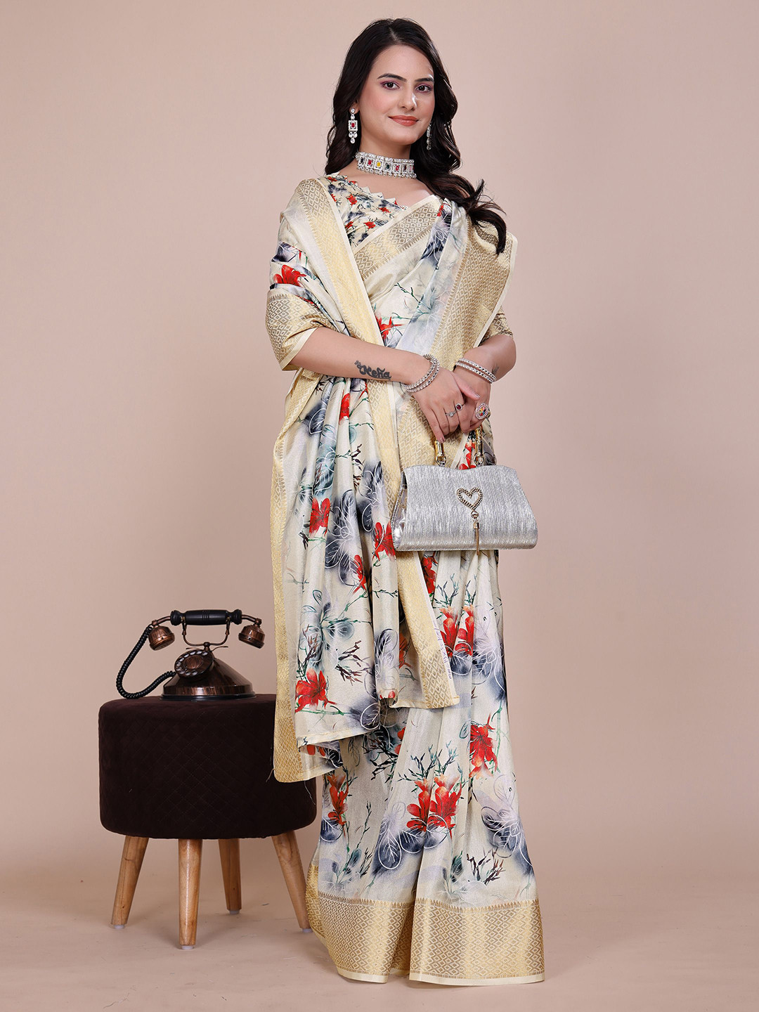 Sadika Floral Printed Baluchari Saree