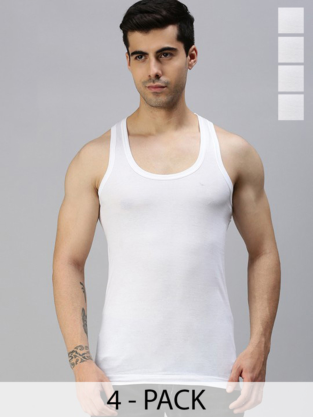 CAVENDERS Pack Of 4 Cotton Gym Vests soft White Premium quality Dno-v397st