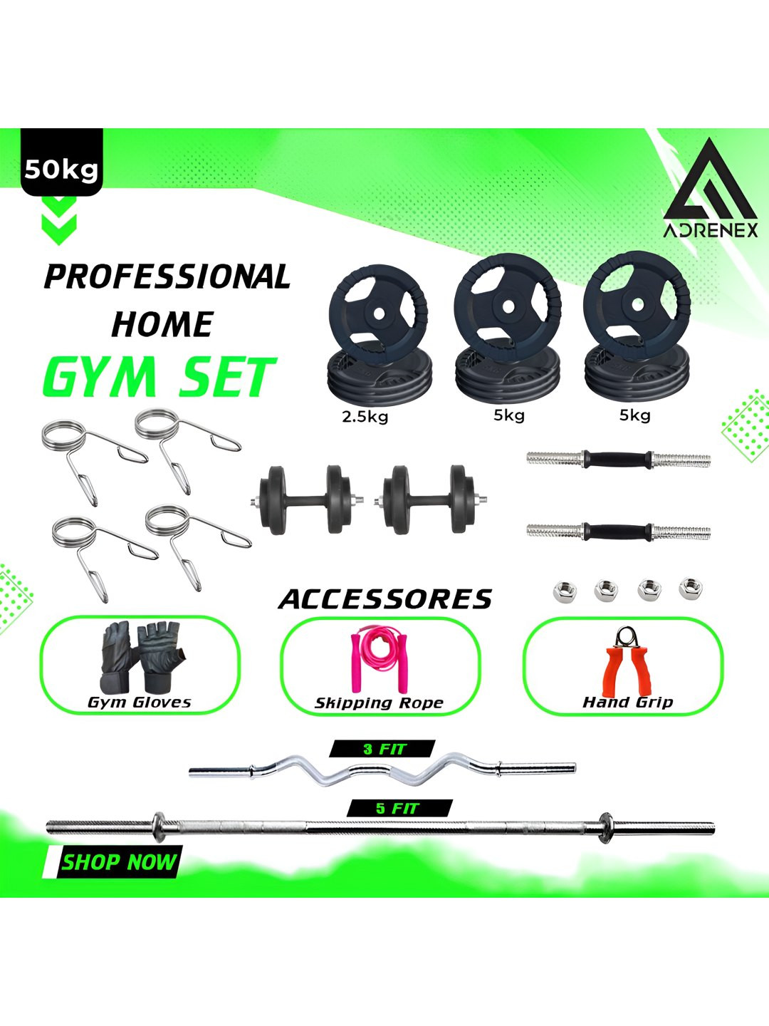ADRENEX Set Of 30 Standard & Curl Rod Home Gym Combo