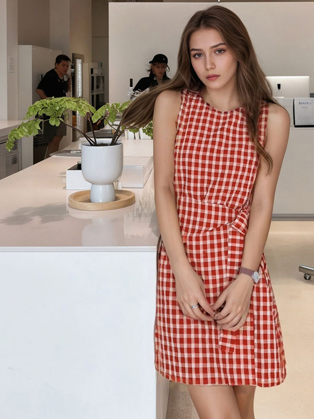 JC Mode Checked A-Line Dress