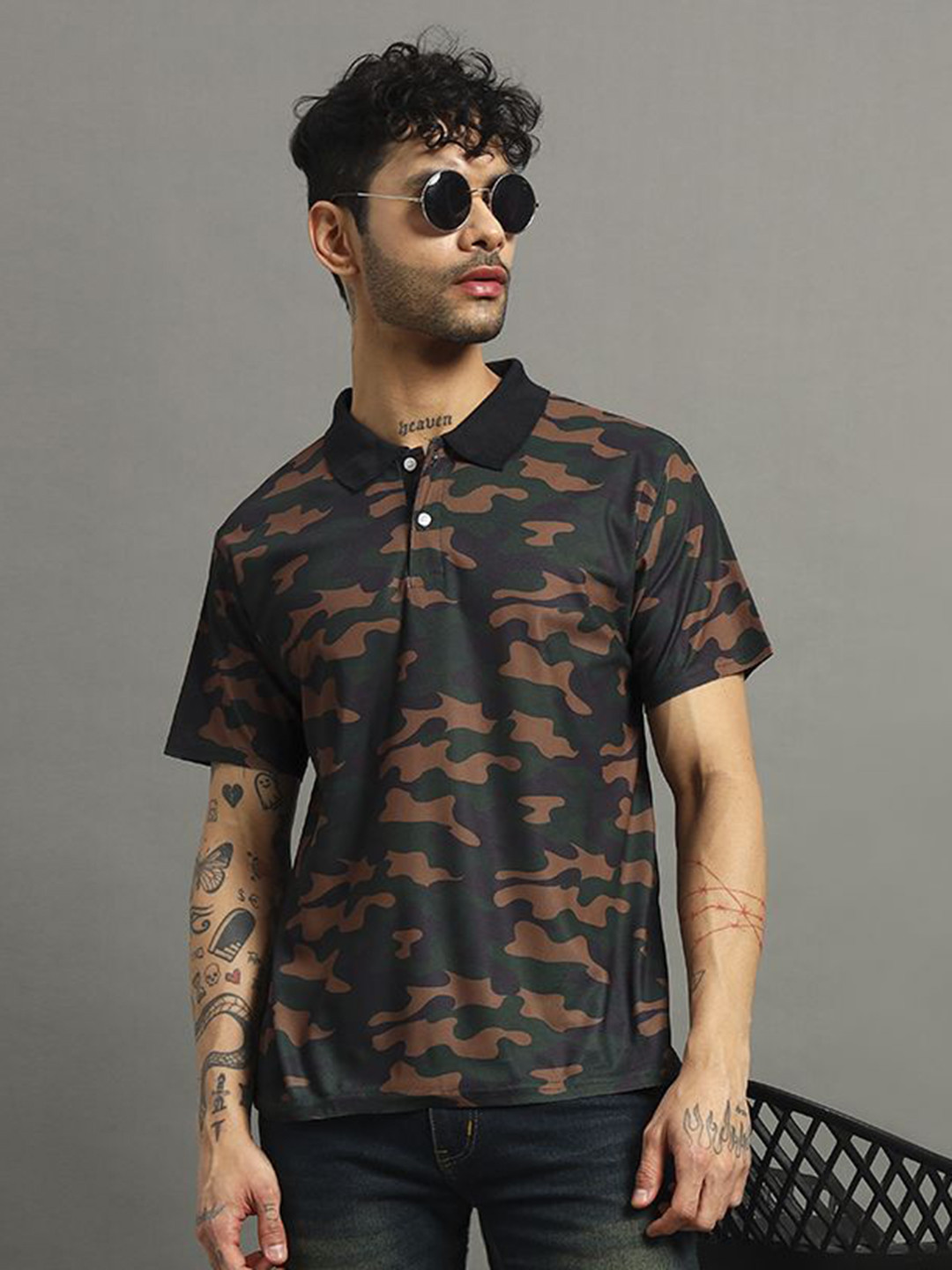 Nins Moda Men Cotton Printed Polo Collar T-shirt