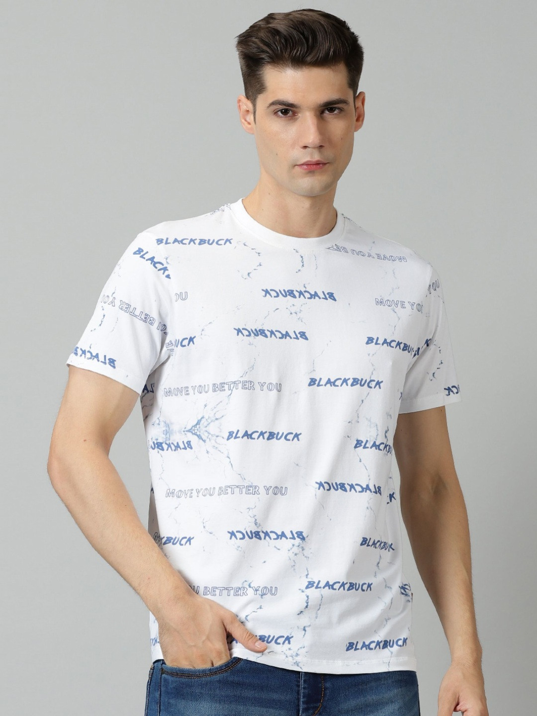 BLACK BUCK Men Graphic Printed Regular Fit Round Neck Cotton T-shirt