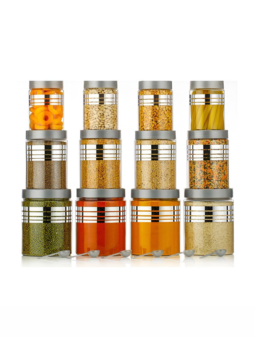 Aura Set of 12 Silver Airtight Plastic Kitchen Storage Containers 1200 ml 650 ml 350 ml