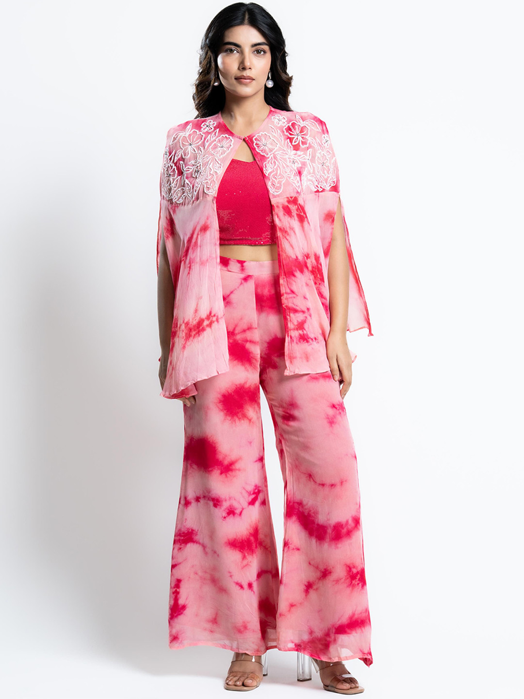 WEAVING CULT Printed Round Neck Top Shrug With Palazzos Co-Ords Set