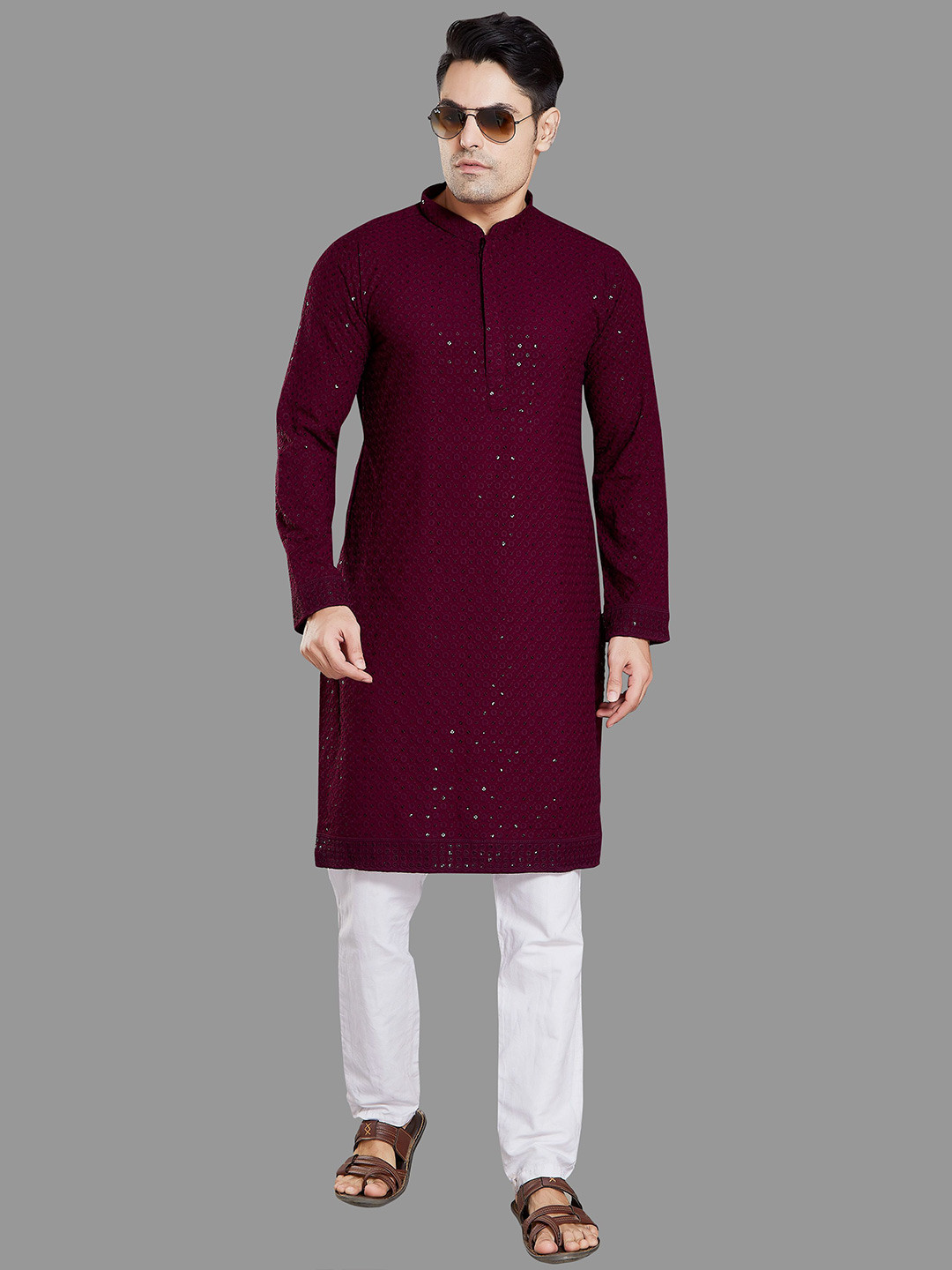 PulseIQ Men Embellished Chikankari Kurta