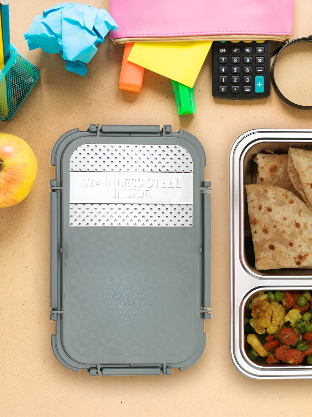 JAYPEE STEELADAM G. Polka Dots Plastic Easy to Clean 3PCs Lunch Box With Spoon and Fork