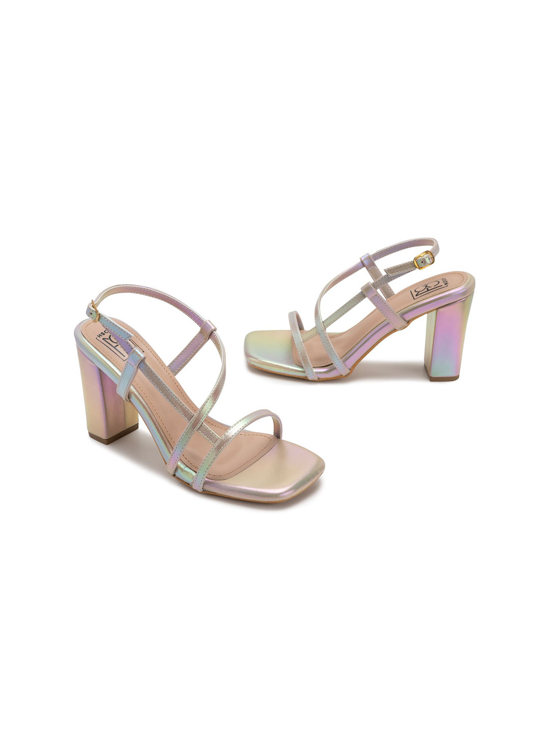 Noosh Women PU Regular Party Block Iridescent Strap Heels